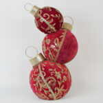 Set 3 globuri textile roșu-auriu 56 cm FestiveScarlet